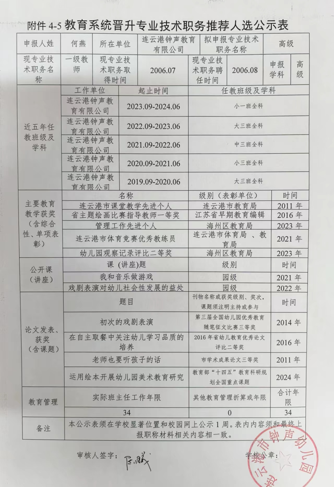 教育系统晋升专业技术职务推荐人选公示表